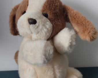 Perro de peluche vintage sentado Gipsy beige y marrón