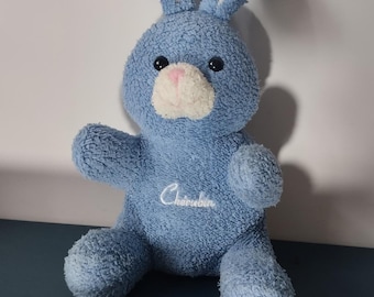 vintage cuddly toy rabbit blue sponge embroidered "cherub"