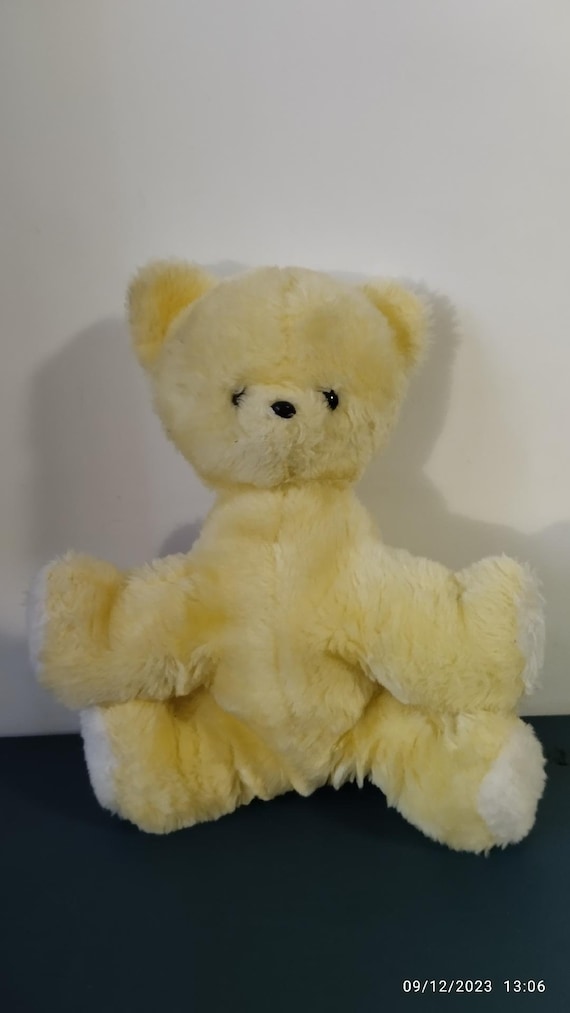 Doudou Ours Boulgom Peluche jaune blanc etiquette boulgom - Mister Doudou : SOS Doudou Perdu