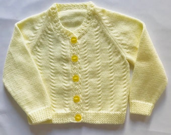 1 yr old Pale Yellow little Girls Cardigan. Handmade Jumpers and Cardigans