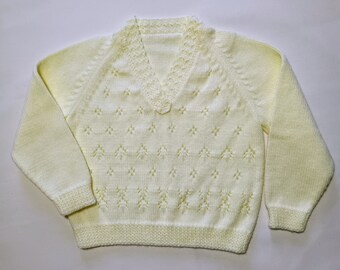 3 yr old Pale Yellow V neck little Girls jumper. Handmade Jumpers and Cardigans. In