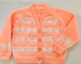 2year old Apricot and White little Girls Cardigan. Handmade Jumpers and Cardigans