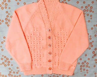 3 yr old. Apricot little Girls knitted Cardigan. Handmade Jumpers and Cardigans