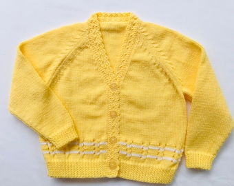 2yr old Bright Yellow little Girls Cardigan. Handmade Jumpers and Cardigans