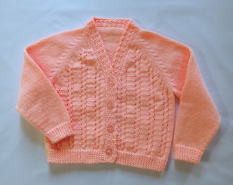 2yr old Apricot little Girls knitted Cardigan. Handmade Jumpers and Cardigans