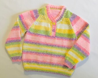 3 yr old Rainbow little Girls knitted Jumper. Handmade Cardigans and Jumpers