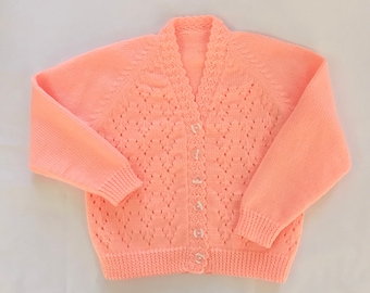 3 yr old. Apricot little Girls knitted Cardigan. Handmade Jumpers and Cardigans