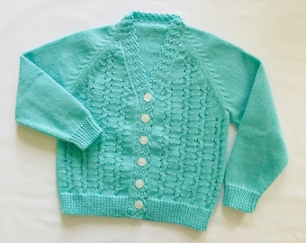 3 yr old Turquoise little Girls Cardigan. Handmade Jumpers and Cardigans