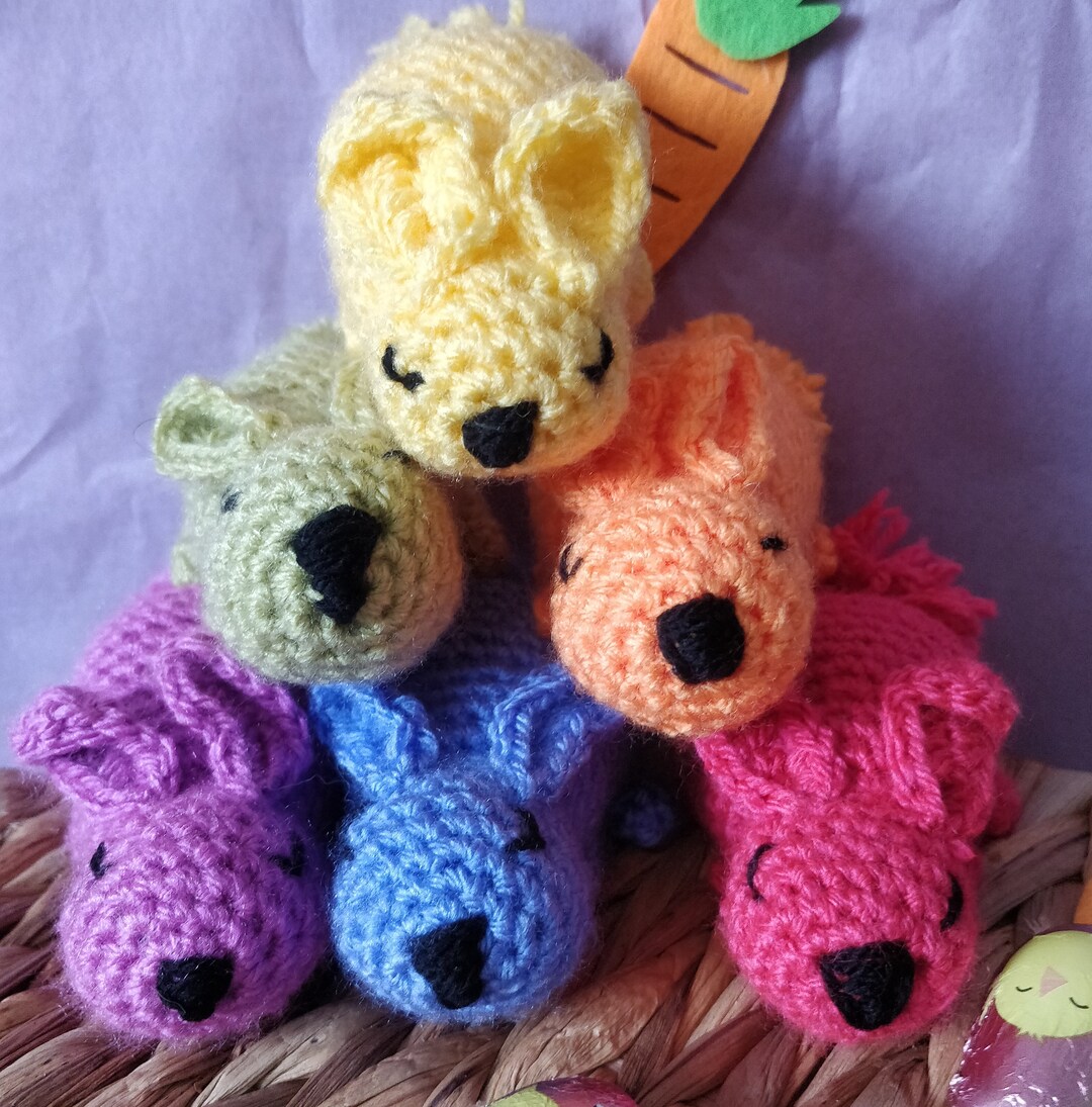 Small Crochet Rabbit Crochet Amigurumi Bunny – Handmade Pocket Toy. Sleepy Rabbit Plushie ...