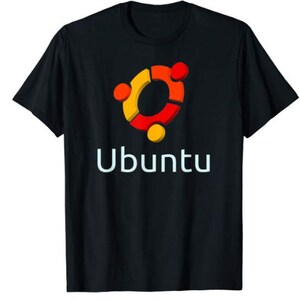 Peut inclure: T-shirt noir avec le logo Ubuntu et le mot "Ubuntu" en blanc.