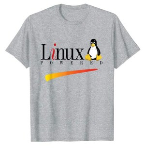 T-shirt Linux 'Powered By Linux' Avec Pingouin Tux - Cadeau Pour Informaticiens, Geeks - Coupe Classique, 100% Coton 241 G