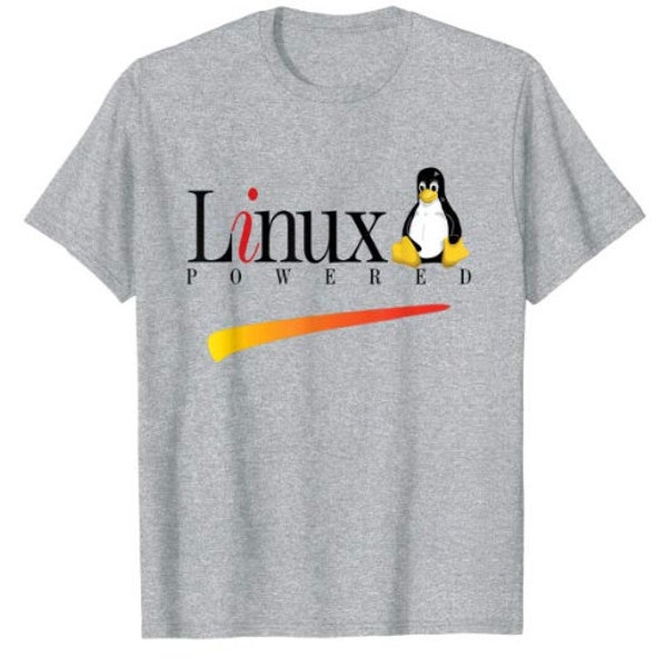 Linux Powered T-Shirt funny Tux Penguin tagline and Logo Open Source Os. Men Youth Girl Women Unisex tee More Colors and Sizes