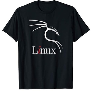May include: Black t-shirt with a white Linux logo featuring a stylized penguin and the text "Linux".