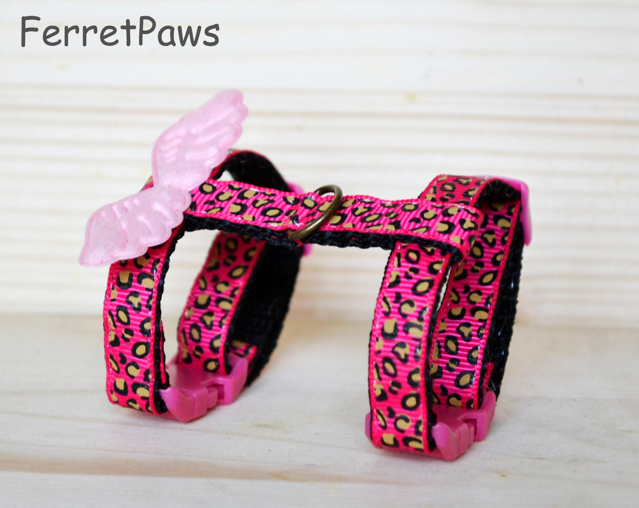 Ferret Harness Animal Print Pink with Wings