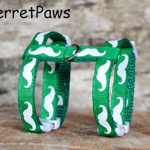 Ferret Harness Mustache Green Fancy Adjustable