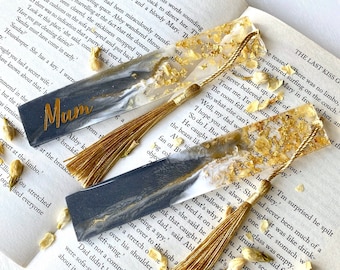 Lesezeichen mit getrockneten Blumen und Goldblatt, personalisierte Lesezeichen, einzigartiges Geschenk für sie Buchliebhaber Geschenk Muttertag, Chef Weihnachtsgeschenk