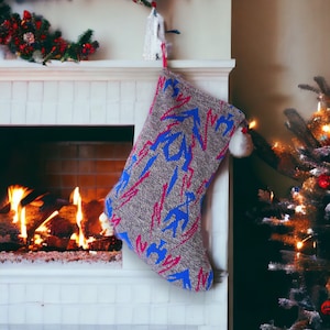 Extra Large Grey Knitted Christmas Stockings, Retro Christmas Decorations, Fireplace Mantel decor, Unique Christmas Santa Sack, Elegant gift