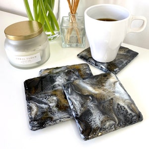 Vierkante onderzetters, hars onderzetters set van 4, tafelmatten en onderzetters, leisteen placemats, cadeau-ideeën voor gastvrouwen, baraccessoires, salontafeldecor