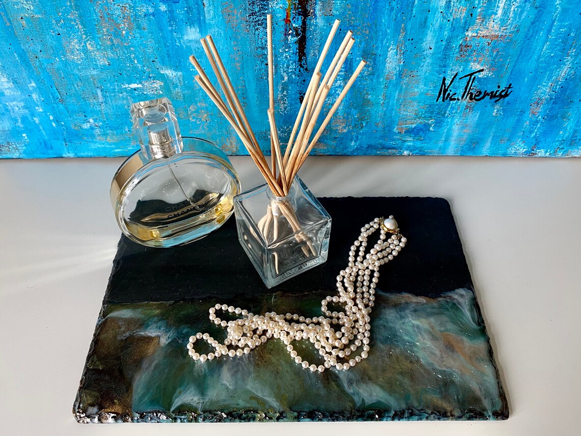 Resin Art Tray Candle Holder Emerald placemat Resin Cheese Etsy