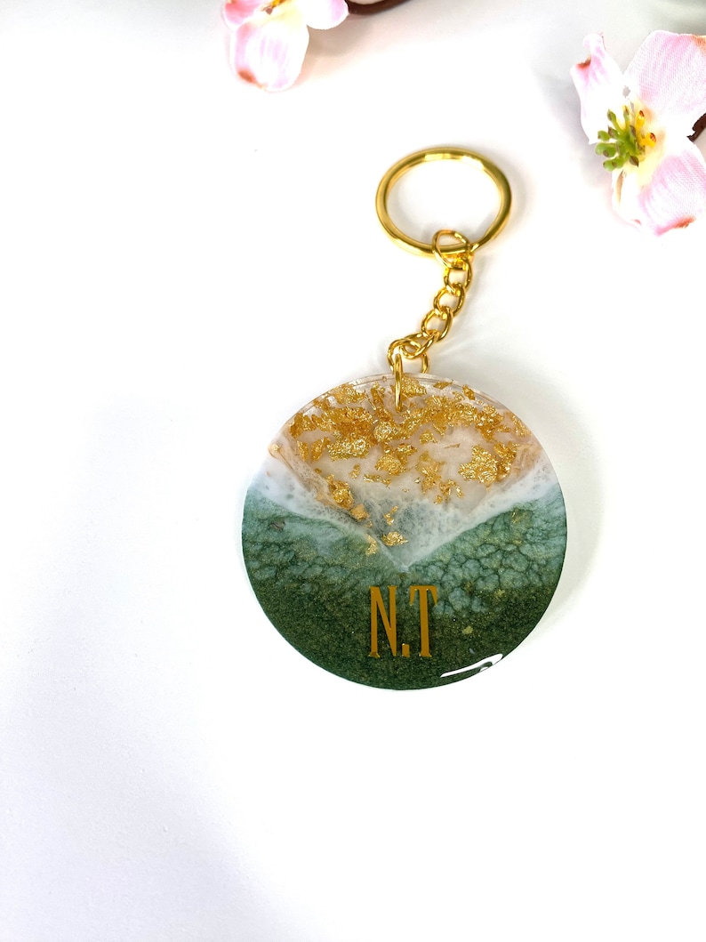Personalised Resin Keyring With Gold Flakes, Custom Name Keychain, Cute