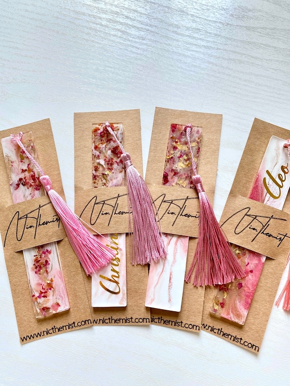 Personalised Resin Bookmark with dried rose flowers and gold leaf Pink unique gift for her, Book lover gift, Valentines day, book club merch