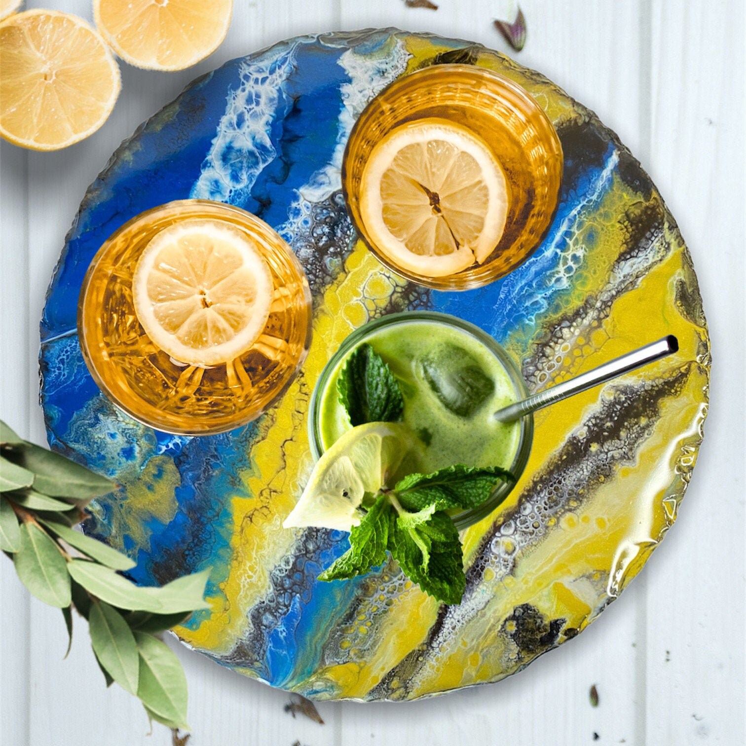 Coffee Table Centerpiece Large Round Tray Resin Art Tray Etsy