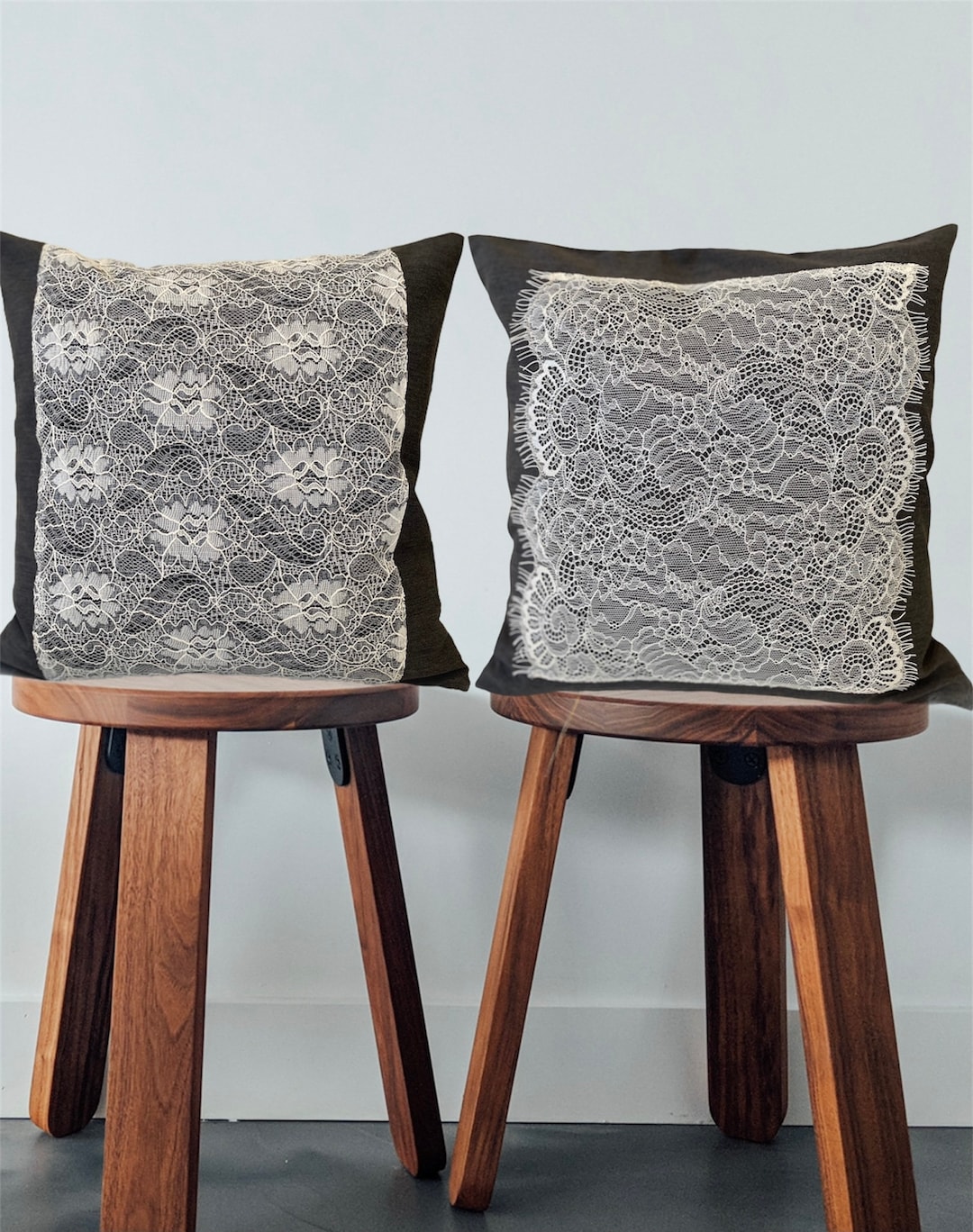 Grey Cushion Cover, Mix and Match Cushions, Embroidery Lace Detail