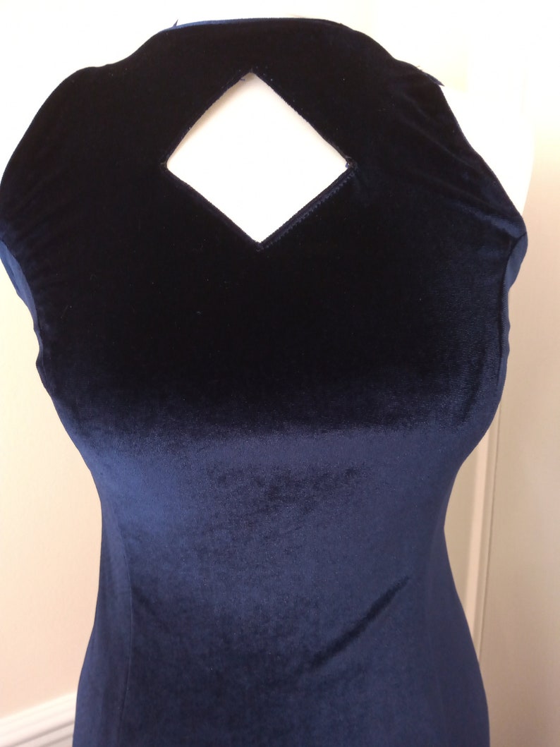 Glamour Sexy Fitted Evening Dress Party Dress UK 8 1990s Navy Maxi Vintage.