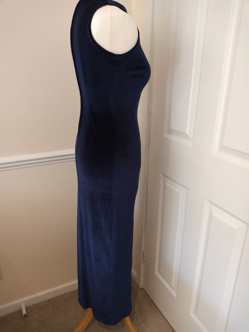 Glamour Sexy Fitted Evening Dress Party Dress UK 8 1990s Navy Maxi Vintage.