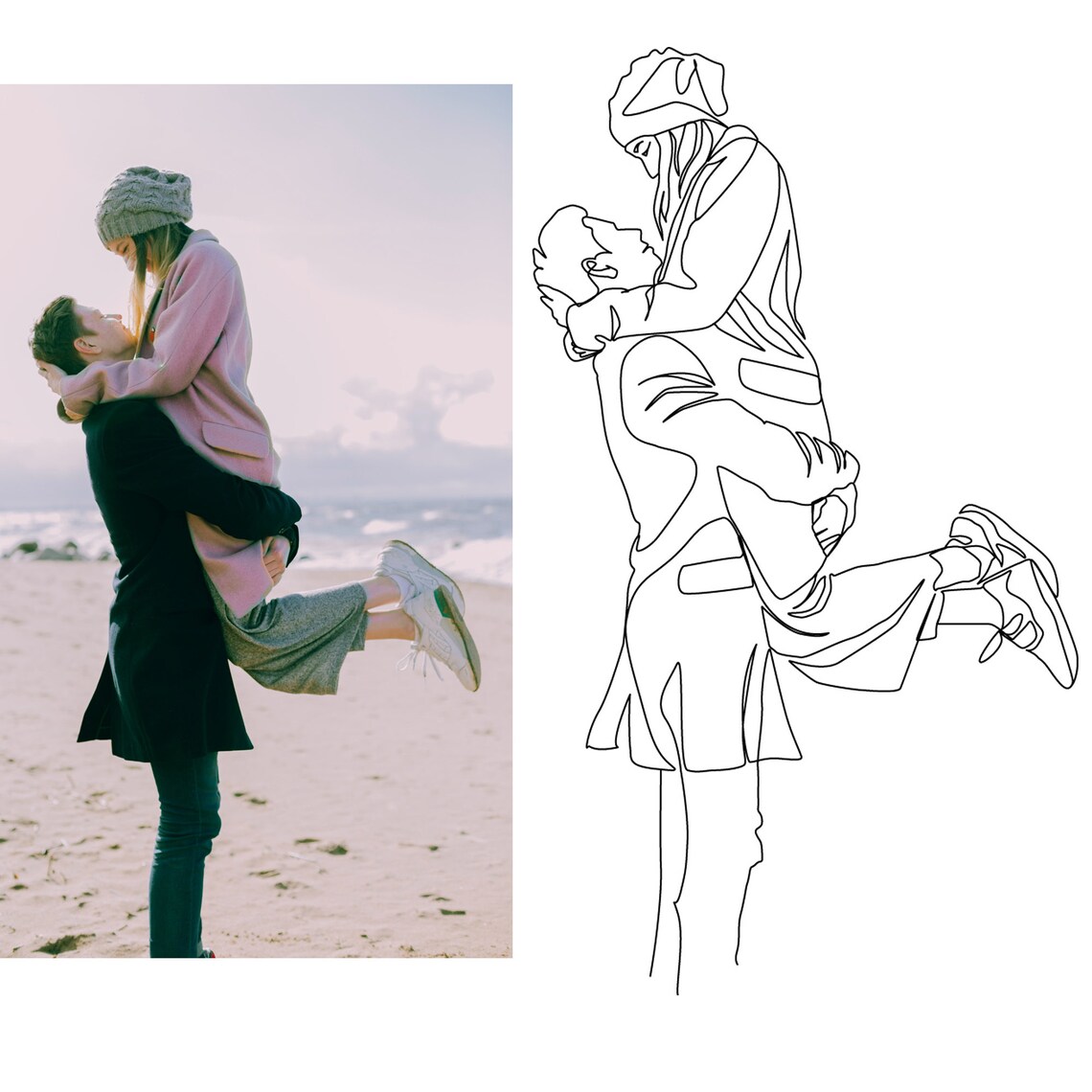 Custom Line Drawing Contour Couple Outline Sketch From | Etsy