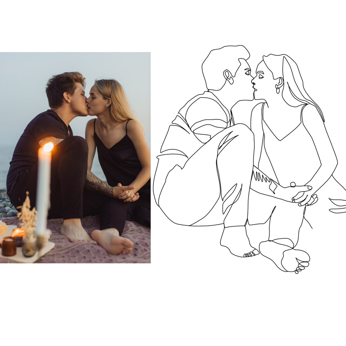 Custom Line Drawing Contour Couple Outline Sketch From Etsy