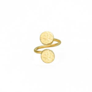 Java Adjustable Two-Hammered Disc Ring, Handmade Unique Brass Ring for Women