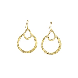 Hammered Double Teardrop Brass Earrings for Women - Kobe
