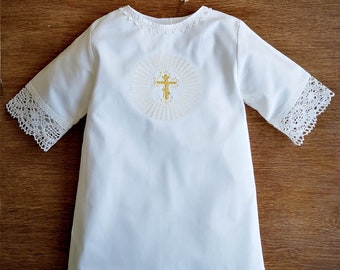 Baptism Baby Gown, Ivory Color, Cross Embroidery, Christening Newborn Gown, Boy or Girl, Unisex, Baptismal Outfit, Personalization, A2002-BC