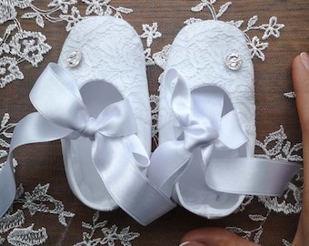 Swarovski Crystal Baby Girl Baptism Shoes: Personalized Cotton Lace