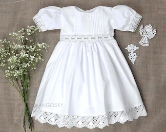 Vestido de bautizo de algodón blanco para niña – Conjunto de reliquia para bautizo, conjunto para ceremonia de primer cumpleaños 1602
