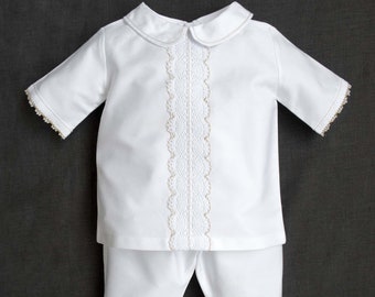 White Cotton Christening Outfit with Italian Lace