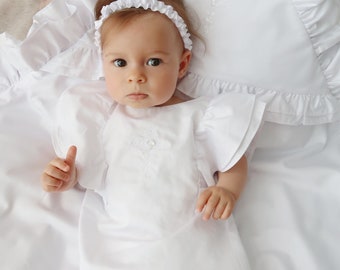 Christening Dress with Crystal Swarovski Cross White Personalized Embroidery 1st Birthday Dress Baptism Baby Girl Outfit Baptism Gift A3402