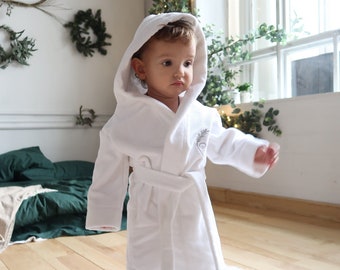 Kids Bathrobe Terry Cotton Hooded White Personalized Gift for Kids Monorgammed Gift For Girl Boy Gown Baby Shower Present Kids Robe A2711