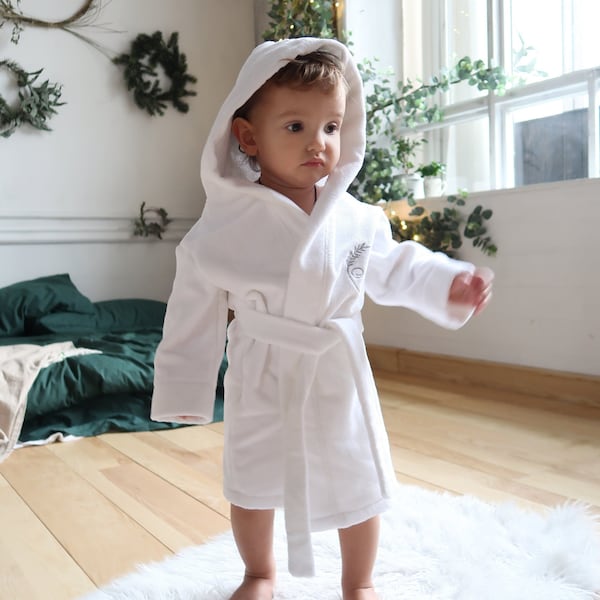 Kids Bathrobe Terry Cotton Hooded White Personalized Gift for Kids Monorgammed Gift For Girl Boy Gown Baby Shower Present Kids Robe A2711