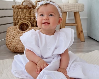 Crystal Cross Baby Ceremony Dress – White Cotton Sparkle Blessing Baptism Gown