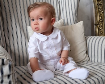 Traje de niño de bautismo, traje de niño de bautizo, blanco, personalizado, conjunto de niño de bendición, traje de niño recién nacido, regalo de traje de niño de hilo de oro 2211