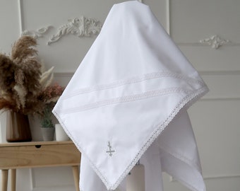 Lace Christening Blanket: Personalized Cotton Hooded Towel