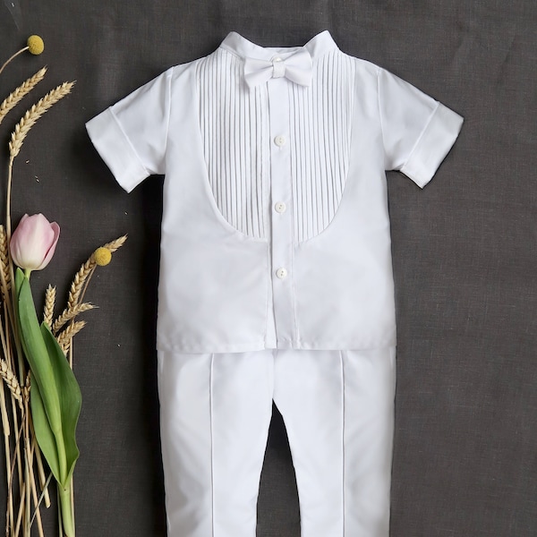 Baptism Boy Satin Outfit White Personalized Christening Boy Blessing Boy Set Newborn Boy Outfit Gift Christening Set, Baby Boy Suit A3600