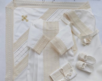 Baptism Blanket | Christening Baby Wrap | Linen Lace | Baptismal Cross | Ivory Gift Boy Girl Personalized