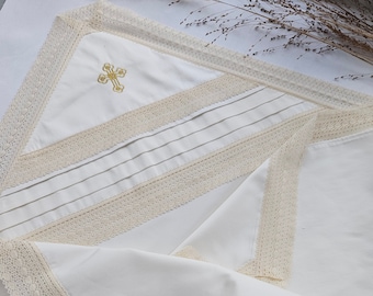 Personalized Ivory Baptism Blanket: Cotton Lace Christening Gift
