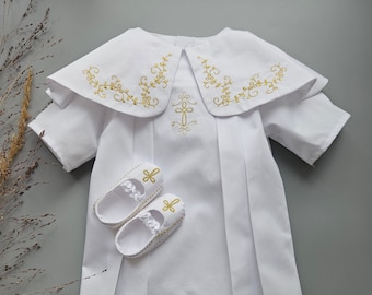 Satin Baptism Gown Soutane Style with Embroidery for Baby Girl Boy White Color Baptism Outfit Baptism Christening Outfit Set Personalized 60