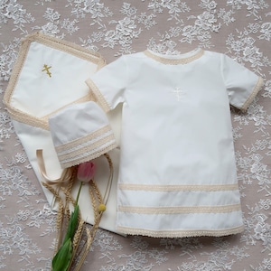 Ivory Christening Gown: Cotton Lace Baptism Outfit Set