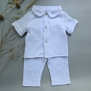 Baptism Boy Muslin Outfit Christening Boy Cotton Outfit White Blessing Boy Set Newborn Boy Outfit Baby Boy Suit Baptism Gift 8311