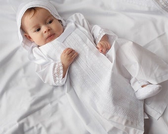 Abito da battesimo in raso per bambina o ragazzo, colore bianco, abito da battesimo per neonato, set abito da battesimo per neonato, collezione di abiti Angelsky A1100